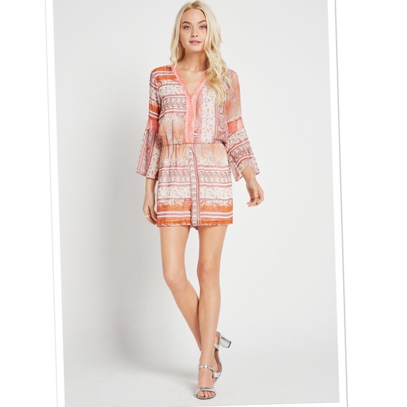 Bcbg V neck Floral Lace-Trimmed Romper - Picture 2 of 8